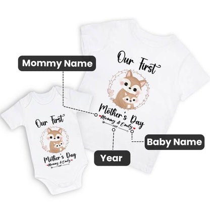 Our First Mother's Day Mom and Baby Set/Matching Shirt, Mummy and Baby Gift, Mama Baby Foxes, T-shirt Bodysuit Romper Babygrow Vest Set, New Mom Gift, Mother's Day Gift