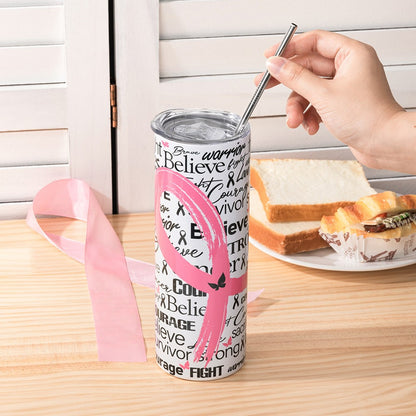 Custom Name Breast Cancer Awareness Skinny Tumbler, Breast Cancer Warrior Tumbler, Breast Cancer Awareness Month Gift, Cancer Survivor Gifts for Women