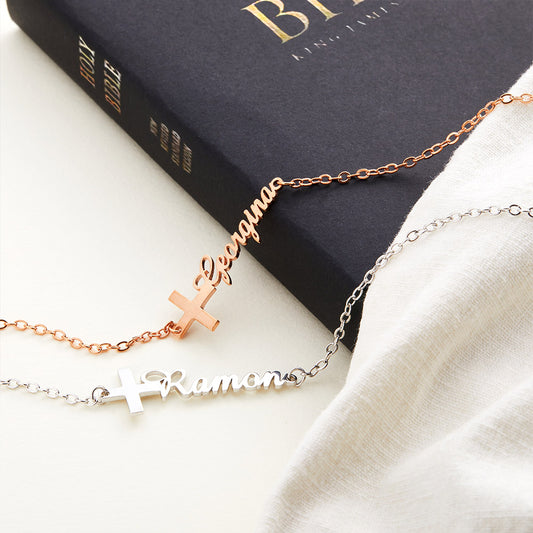 Custom Cross Name Bracelet, Sterling Silver 925 Handwriting Name Jewelry, Christening/First Communion Gift, Birthday/Mother's Day Gift for Her/Mom