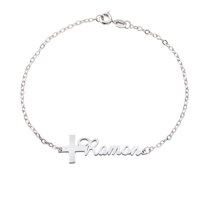 Custom Cross Name Bracelet, Sterling Silver 925 Handwriting Name Jewelry, Christening/First Communion Gift, Birthday/Mother's Day Gift for Her/Mom