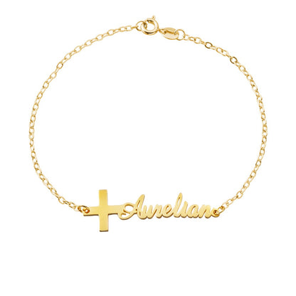 Custom Cross Name Bracelet, Sterling Silver 925 Handwriting Name Jewelry, Christening/First Communion Gift, Birthday/Mother's Day Gift for Her/Mom