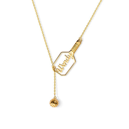 Personalized Name Pickleball Lariat Paddle & Ball Necklace, Sterling Silver 925 Sports Jewelry, Gift for Pickleball Lovers/Family/Friends