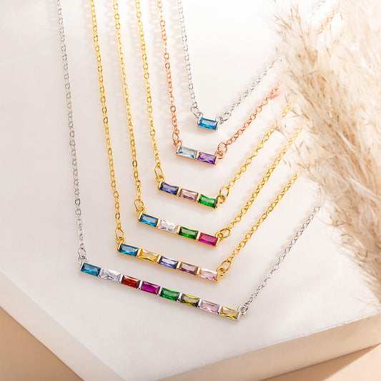 Personalized Rectangular Birthstones Pendant Necklace, Family Birthstones Necklace, Sterling Silver 925 Jewelry, Birthday/Mother's Day Gift for Women