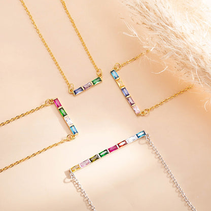 Personalized Rectangular Birthstones Pendant Necklace, Family Birthstones Necklace, Sterling Silver 925 Jewelry, Birthday/Mother's Day Gift for Women