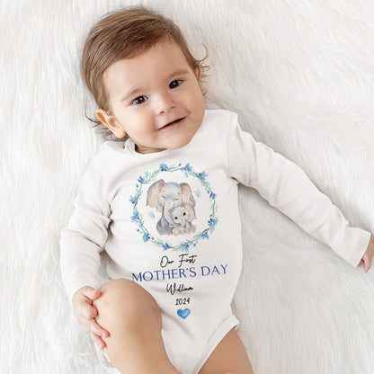 Custom First Mother's Day Mom and Baby Set, Cute Elephant Mom & Baby Parent-Child Clothing, Mother's Day Gift for New Mom, Baby Show Gift for Newborn
