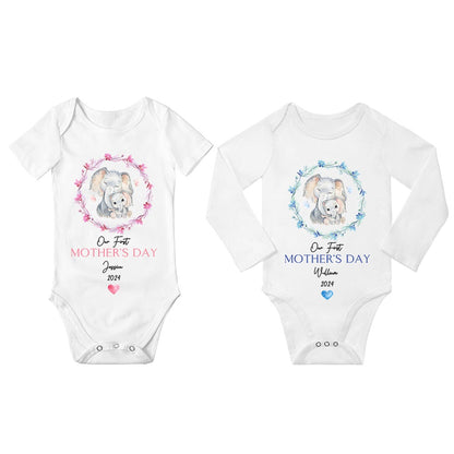 Custom First Mother's Day Mom and Baby Set, Cute Elephant Mom & Baby Parent-Child Clothing, Mother's Day Gift for New Mom, Baby Show Gift for Newborn