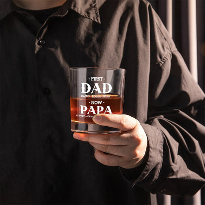 Personalized First Dad Now Grandpa Whiskey Glass, Custom Kid Name Engraved Classic Clear Glass, Alcohol Gift, Father's Day Gift for Dad/Grandpa/Men