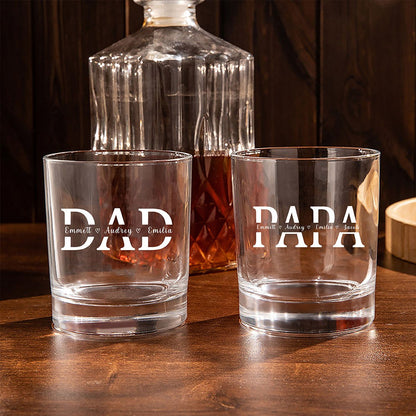 Custom Father's Whiskey Glass with Kid Name, Personalized 10oz Clear Bourbon Glass, Alcohol Gift for Drinker, Father's Day Gift for Dad/Grandpa/Son