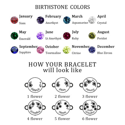 Personalized Birthstone Flower Charm Leather Rope Bracelet, Birthstone Bracelet, Women's Jewelry, Birthday/Mother's Day Gift for Mom/Grandma/Her