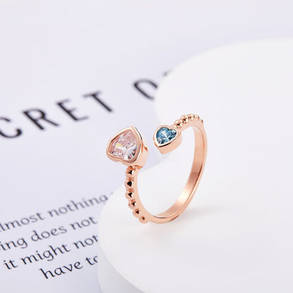 Custom Double Heart Birthstone Ring, Sterling Silver Ring, Love Memorial Ring, Family Jewelry, Birthday/Christmas Gift, Gift for Grandmom/Mom/Daughter