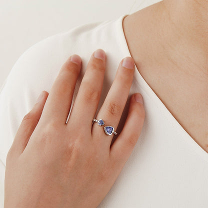 Custom Double Heart Birthstone Ring, Sterling Silver Ring, Love Memorial Ring, Family Jewelry, Birthday/Christmas Gift, Gift for Grandmom/Mom/Daughter