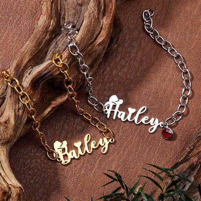 Custom Name Western Cowboy Hat Bracelet with Birthstone, Sterling Silver 925 Heart Jewelry, Birthday/Christmas/Anniversary Gift for Cowboy/Cowgirl