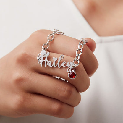 Custom Name Western Cowboy Hat Bracelet with Birthstone, Sterling Silver 925 Heart Jewelry, Birthday/Christmas/Anniversary Gift for Cowboy/Cowgirl