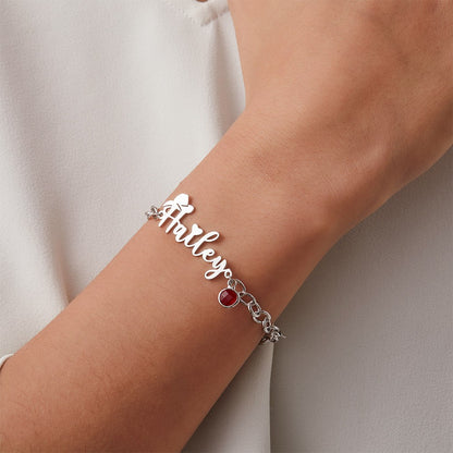 Custom Name Western Cowboy Hat Bracelet with Birthstone, Sterling Silver 925 Heart Jewelry, Birthday/Christmas/Anniversary Gift for Cowboy/Cowgirl