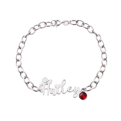 Custom Name Western Cowboy Hat Bracelet with Birthstone, Sterling Silver 925 Heart Jewelry, Birthday/Christmas/Anniversary Gift for Cowboy/Cowgirl
