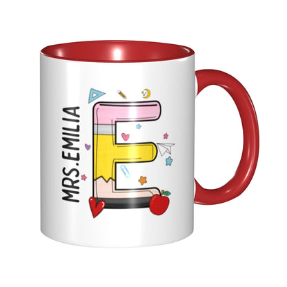 Personalized Name Teacher Mug, 11oz Ceramic Mug, Apple Pencil Notebook Design Teacher's Cup, Teacher's Day/Appreciation/Christmas Gift for Teachers