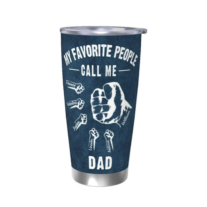 Personalized Fist Bump Tumbler with Kid Name, Custom 20oz Skinny Travel Tumbler, Travel Accessory, Father's Day/Birthday Gift for Dad/Grandpa/Him