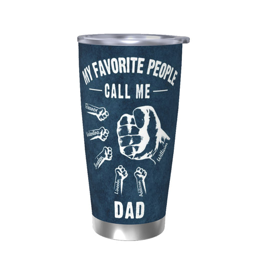 Personalized Fist Bump Tumbler with Kid Name, Custom 20oz Skinny Travel Tumbler, Travel Accessory, Father's Day/Birthday Gift for Dad/Grandpa/Him