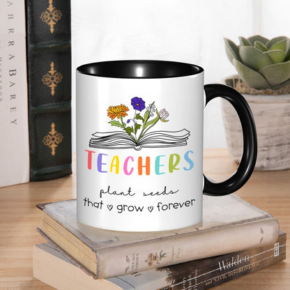 Personalized Birth Flower Book Teacher Mug, Custom 11oz Ceramic Bouquet Mug, Teachers Plant Seeds Coffee Mug, Teacher Appreciation Gift for Teacher
