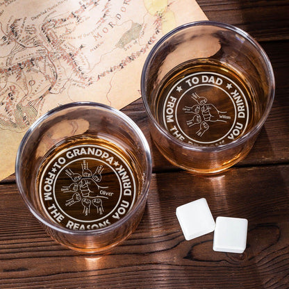 Personalized Dad & Son Fists Bumping Whiskey Glass, Custom Engraved 10oz Bourbon Old Fashioned Glass, Bartender/Father's Day Gift for Dad/Grandpa/Him