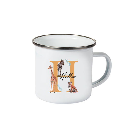Personalized Initial Forest Animal Enamel Mug, Customized Kid's Name Animal Jungle 11oz Mug, Travel/Camping/Birthday Gift for Boy/Girl/Children