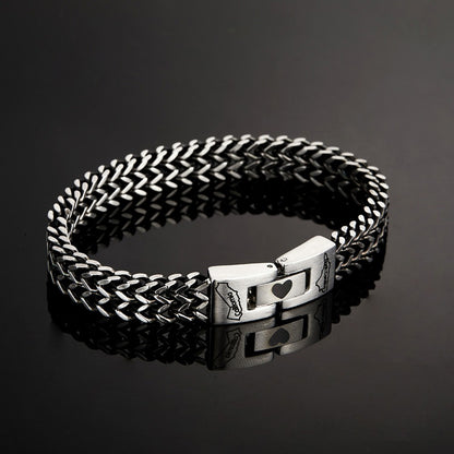 Custom Men's Stainless Steel Interlocking Bracelet with Engraved Names or Maps, Long Distance Relationship Gift for Him