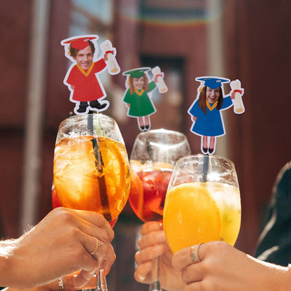 (Set of 15pcs)Personalized Face Photo Graduation Drink Stirrer, Funny Swizzle Stick for Graduation Party Decor, Gift for Graduate/College/Classmate
