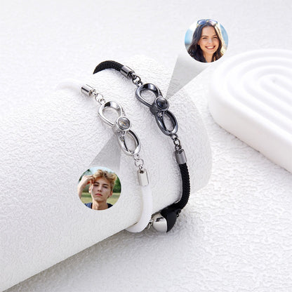 Custom 2 Pieces Photo Projection Bracelets, Infinite Love Charm Bangles, Black & White Couple Bracelets, Valentine's Day/Anniversary Gifts for Her/Him