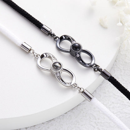 Custom 2 Pieces Photo Projection Bracelets, Infinite Love Charm Bangles, Black & White Couple Bracelets, Valentine's Day/Anniversary Gifts for Her/Him