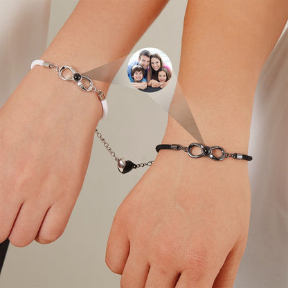 Custom 2 Pieces Photo Projection Bracelets, Infinite Love Charm Bangles, Black & White Couple Bracelets, Valentine's Day/Anniversary Gifts for Her/Him