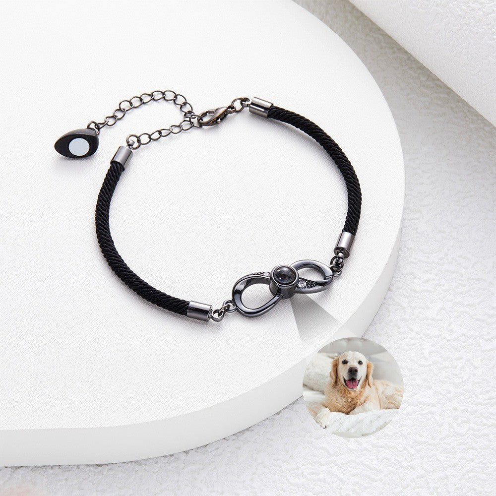 Custom 2 Pieces Photo Projection Bracelets, Infinite Love Charm Bangles, Black & White Couple Bracelets, Valentine's Day/Anniversary Gifts for Her/Him