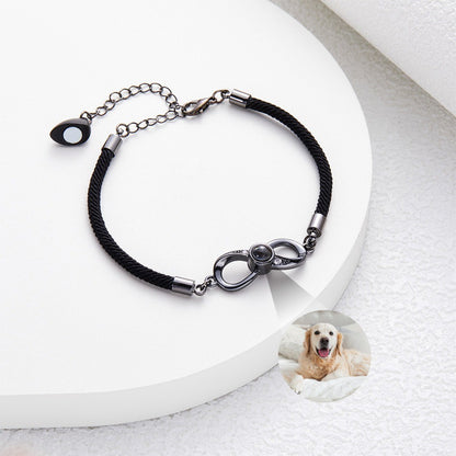 Custom 2 Pieces Photo Projection Bracelets, Infinite Love Charm Bangles, Black & White Couple Bracelets, Valentine's Day/Anniversary Gifts for Her/Him