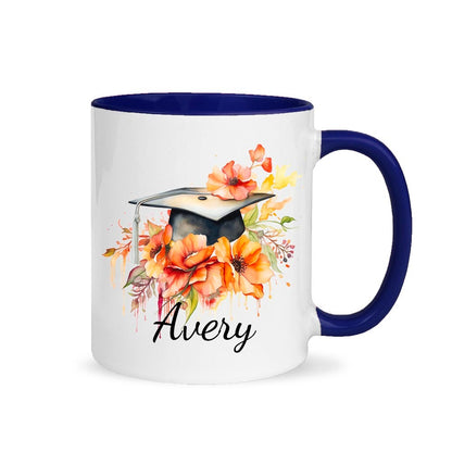 Personalized Name Bouquet of Flowers Graduation Cap Mug, 11oz Ceramic Coffee Tea Cup for Graduate, Graduation Gift for Graduates/Classmates/Friends