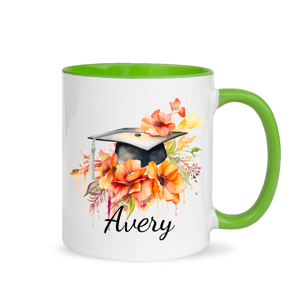 Personalized Name Bouquet of Flowers Graduation Cap Mug, 11oz Ceramic Coffee Tea Cup for Graduate, Graduation Gift for Graduates/Classmates/Friends