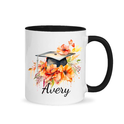 Personalized Name Bouquet of Flowers Graduation Cap Mug, 11oz Ceramic Coffee Tea Cup for Graduate, Graduation Gift for Graduates/Classmates/Friends