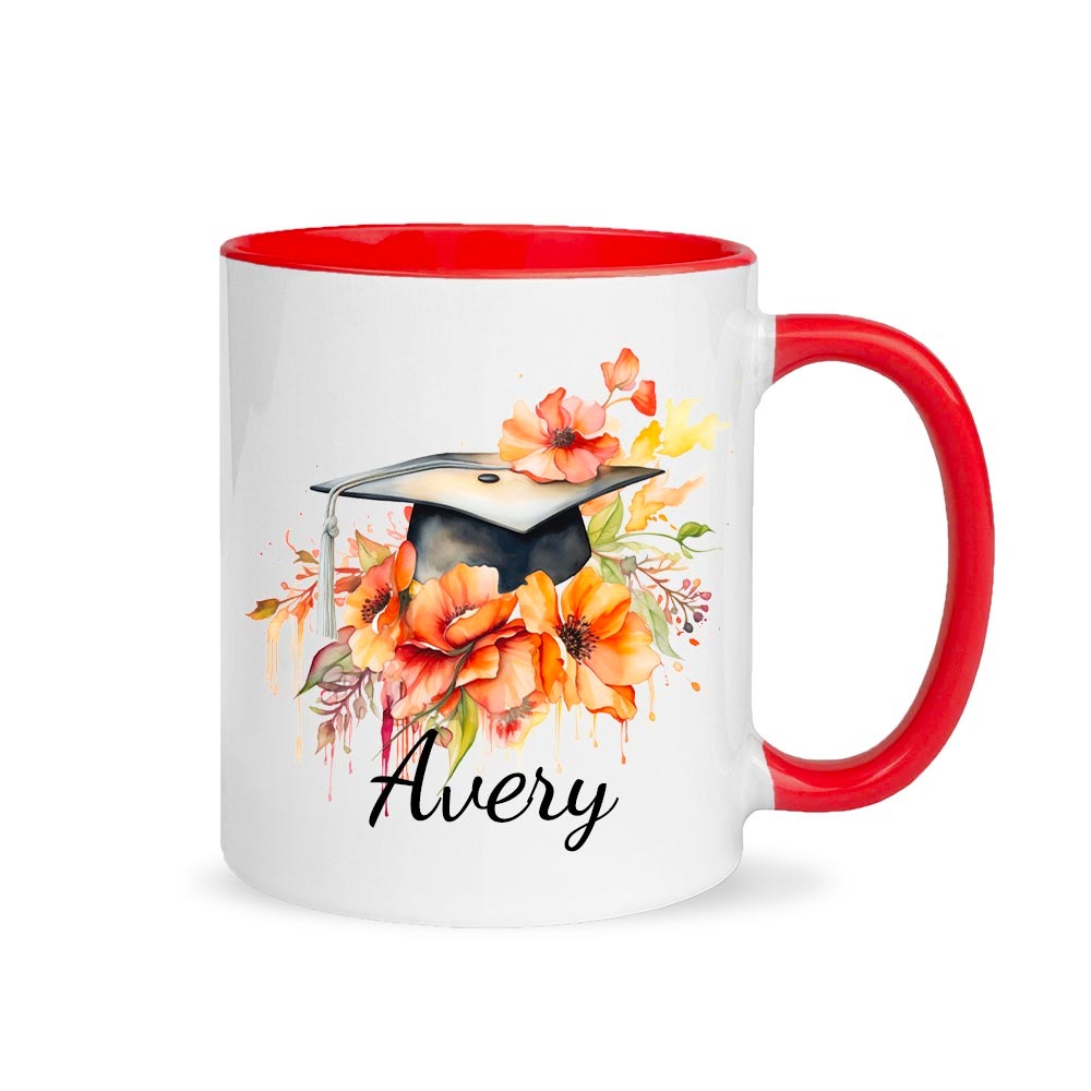 Personalized Name Bouquet of Flowers Graduation Cap Mug, 11oz Ceramic Coffee Tea Cup for Graduate, Graduation Gift for Graduates/Classmates/Friends
