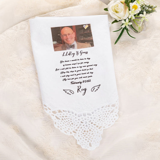 Personalized Memorial Handkerchief with Photo of Passed Away Family Members, Remembrance Loving Memory Handkerchief, Gift for Bride/Groom