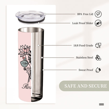 Personalized Name Bow Birth Flower Stethoscope Tumbler, 20oz Stainless Steel Thermos Cup, Graduation/Appreciation Gift for Doctor/Nurse/Medical Staff