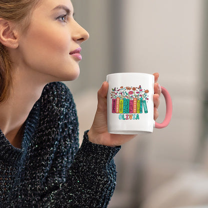 Personalized Name Wildflowers Teacher Mug, Pencil/Book Design Teacher's 11oz Ceramic Mug, Teacher's Day/Appreciation/Back to School Gift for Teachers
