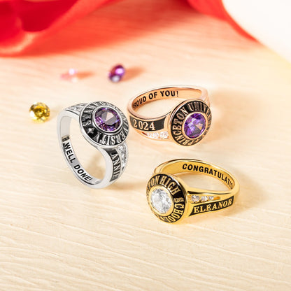 Custom High School Class Ring 2024, Personalized College/University Graduation Ring for Women Sterling Silver 925, Graduation Gift for Girls/Her