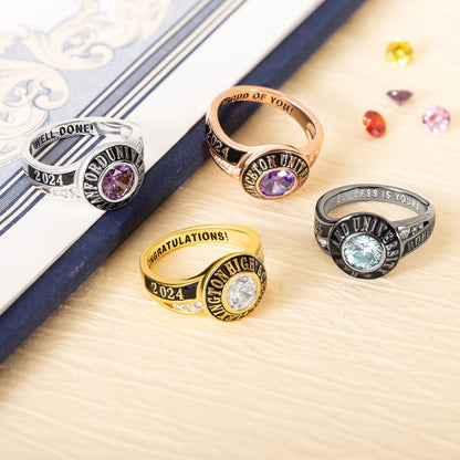 Custom High School Class Ring 2024, Personalized College/University Graduation Ring for Women Sterling Silver 925, Graduation Gift for Girls/Her