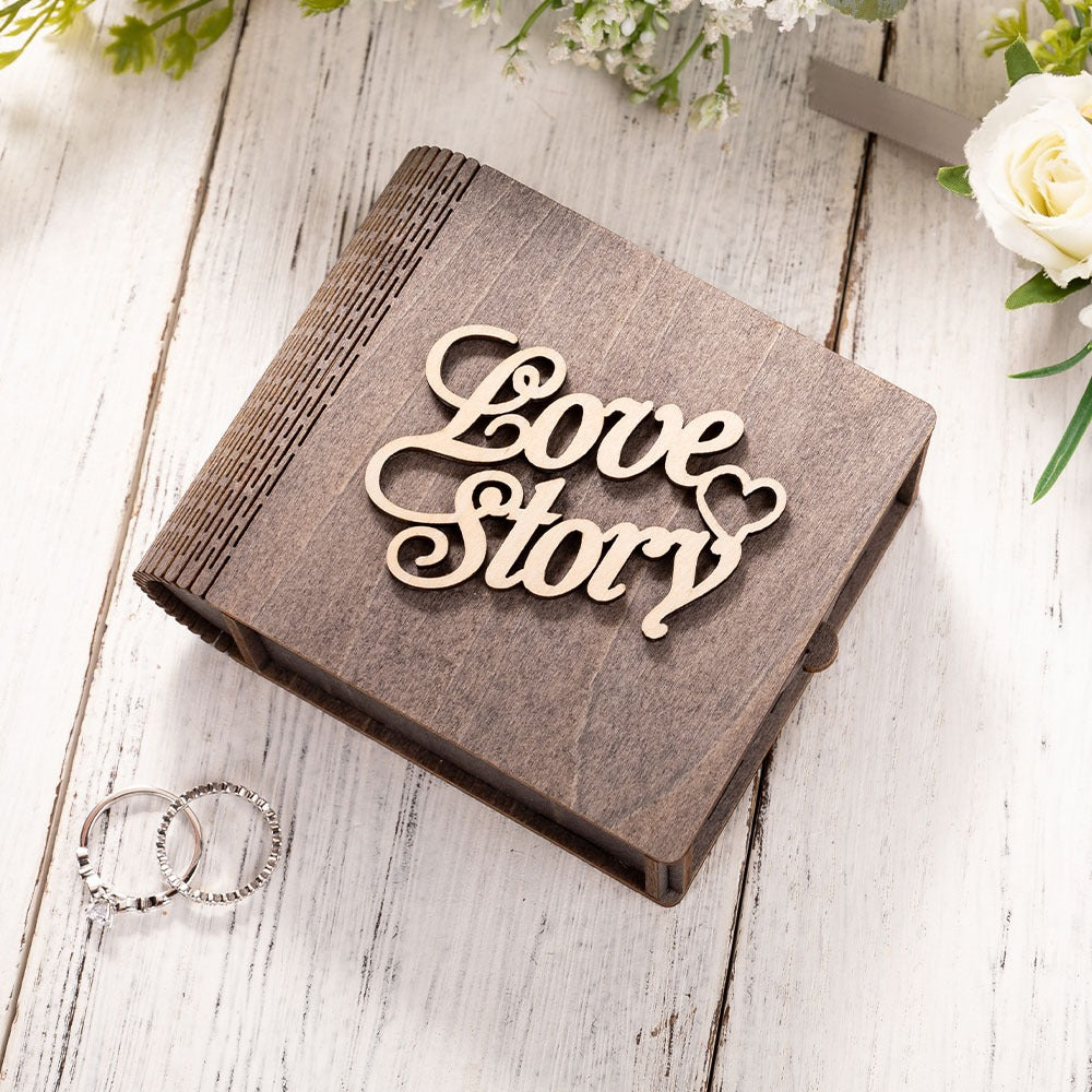 Personalized Love Story Wedding Ring Box, Wood Mini Book Ring Box, Double Pillow Ring Jewelry Box, Engagement/Wedding/Proposal Gift for Couple/Friend