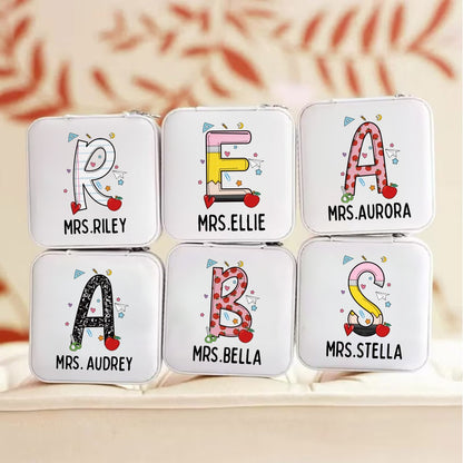 Custom Name Teacher's Jewelry Box, Line Pencil Apple Notebook Design Leather Jewelry Case, Back to School/Teacher's Day/Appreciation Gift for Teachers