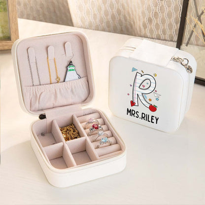 Custom Name Teacher's Jewelry Box, Line Pencil Apple Notebook Design Leather Jewelry Case, Back to School/Teacher's Day/Appreciation Gift for Teachers