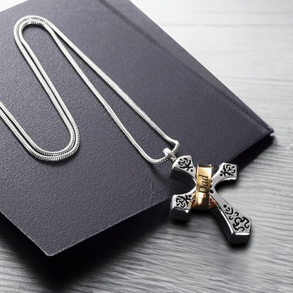Custom Name Ring Cross Urn Necklace, Cremation Urn Necklace for Ashes of Beloved/Pet Loss/Baby, Memorial Jewelry, Sympathy Gift for Family/Friend/Her