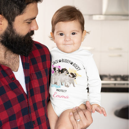 Custom Name Pet Photo Baby Onesies, Baby Name & Pet Picture Romper, Cotton Bodysuit, Baby Shower/Birthday Gift for Infant/Newborn with Furry Family