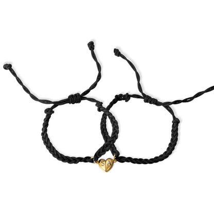 Custom Initials Matching Heart Magnetic Bracelets, Set of 2, Adjustable Matching Couple Braided Bracelets, Couple/Friendship Gift for Lover/Best Friend