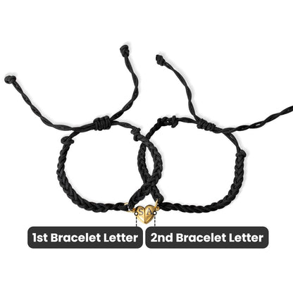 Custom Initials Matching Heart Magnetic Bracelets, Set of 2, Adjustable Matching Couple Braided Bracelets, Couple/Friendship Gift for Lover/Best Friend