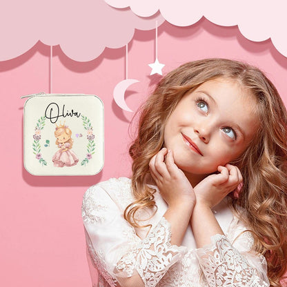 Personalized Name Watercolor Cartoon Pattern Jewelry Box, PU Leather Travel Jewelry Case, Children's Day/Birthday/Christmas Gift for Teen Girls