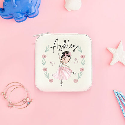 Personalized Name Watercolor Cartoon Pattern Jewelry Box, PU Leather Travel Jewelry Case, Children's Day/Birthday/Christmas Gift for Teen Girls
